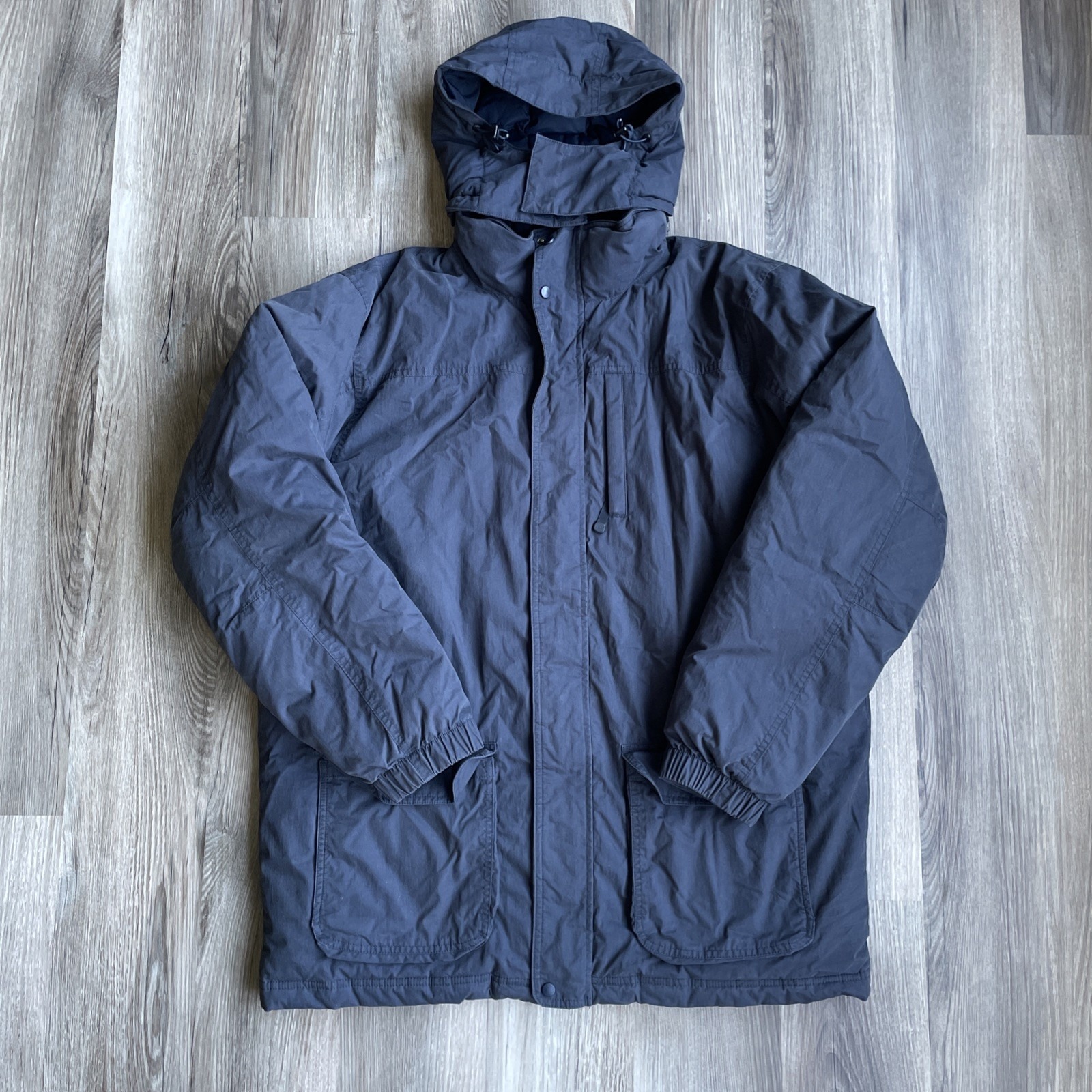 Vintage L.L. Bean Goose Down Men's L Outdoor Winter Coat Jacket Blue W/ Hood